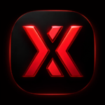 IX7 game logo screenshot with red glowing X icon on black background